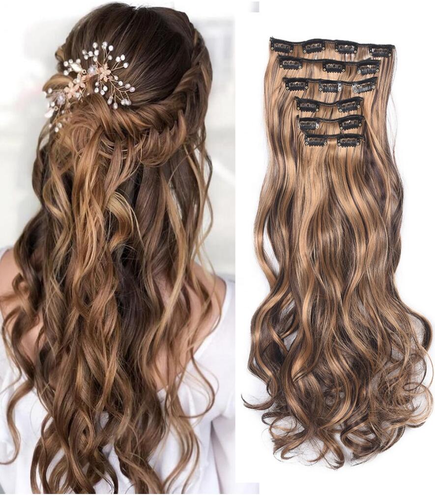 Natural wave clip in ponytails set (6pcs)