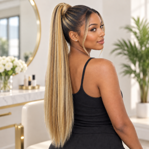 Straight claw clip in ponytail