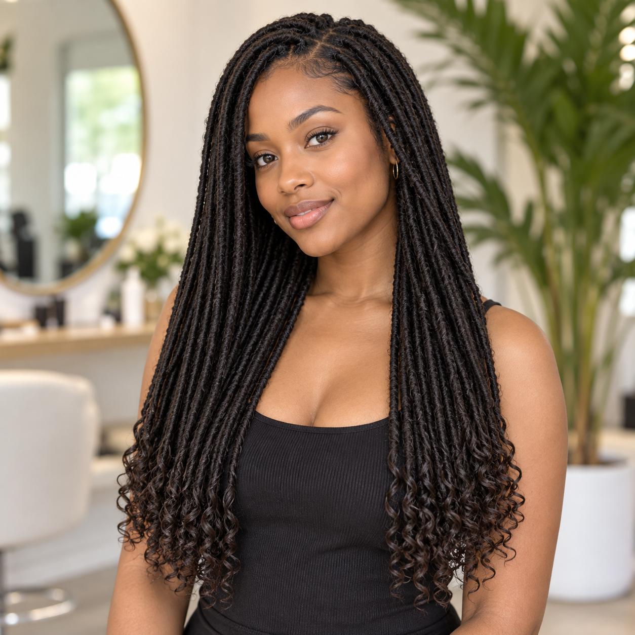 Straight goddess faux locs braids